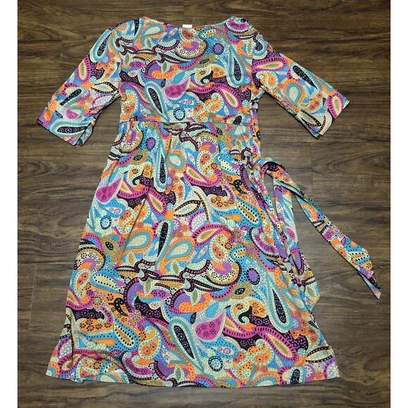 VTG Lilly Pulitzer‎ Size 2 Orange Blue Pink Paisley Silk V-neck Tie Back Dress - Picture 2 of 7